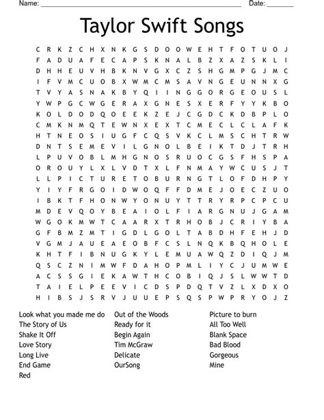 In this collection, we've curated a series of captivating word search puzzles that celebrate the musical genius of Taylor Swift. Whether you're a devoted Swiftie or simply a fan of great music, these word searches are sure to delight and challenge you. Each puzzle is meticulously designed to showcase Taylor Swift's remarkable career, from her ...